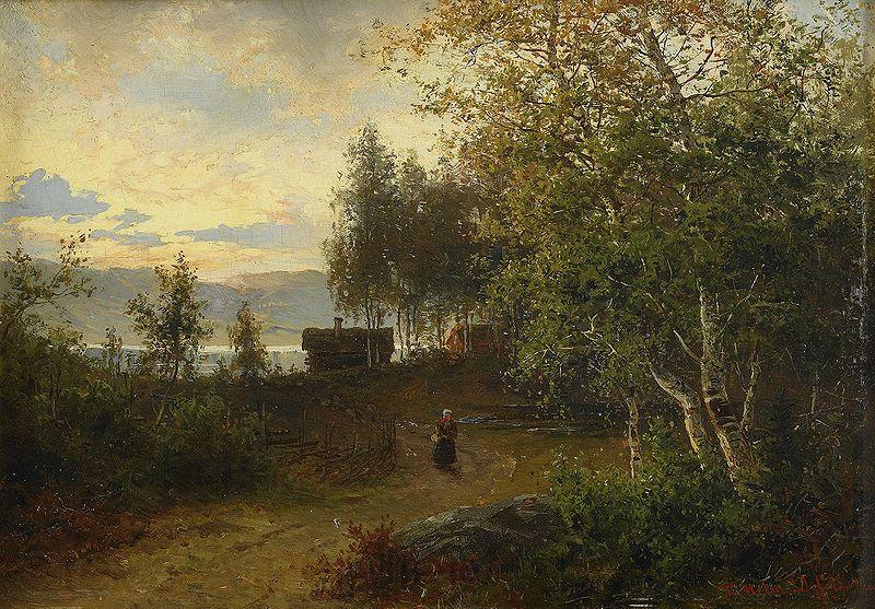 Josefina Holmlund Norrlandskt kustlandskap med kvinna pa vag Norge oil painting art